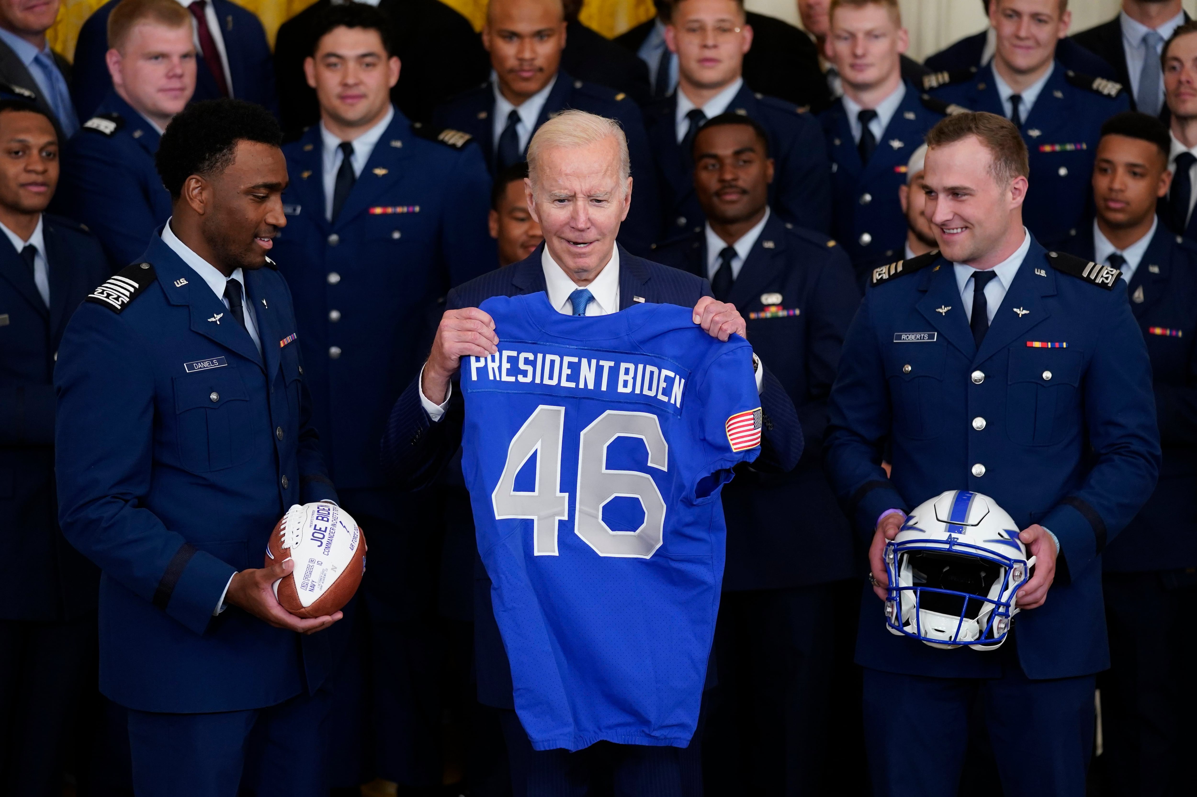 Biden awards football trophy to Air Force Academy