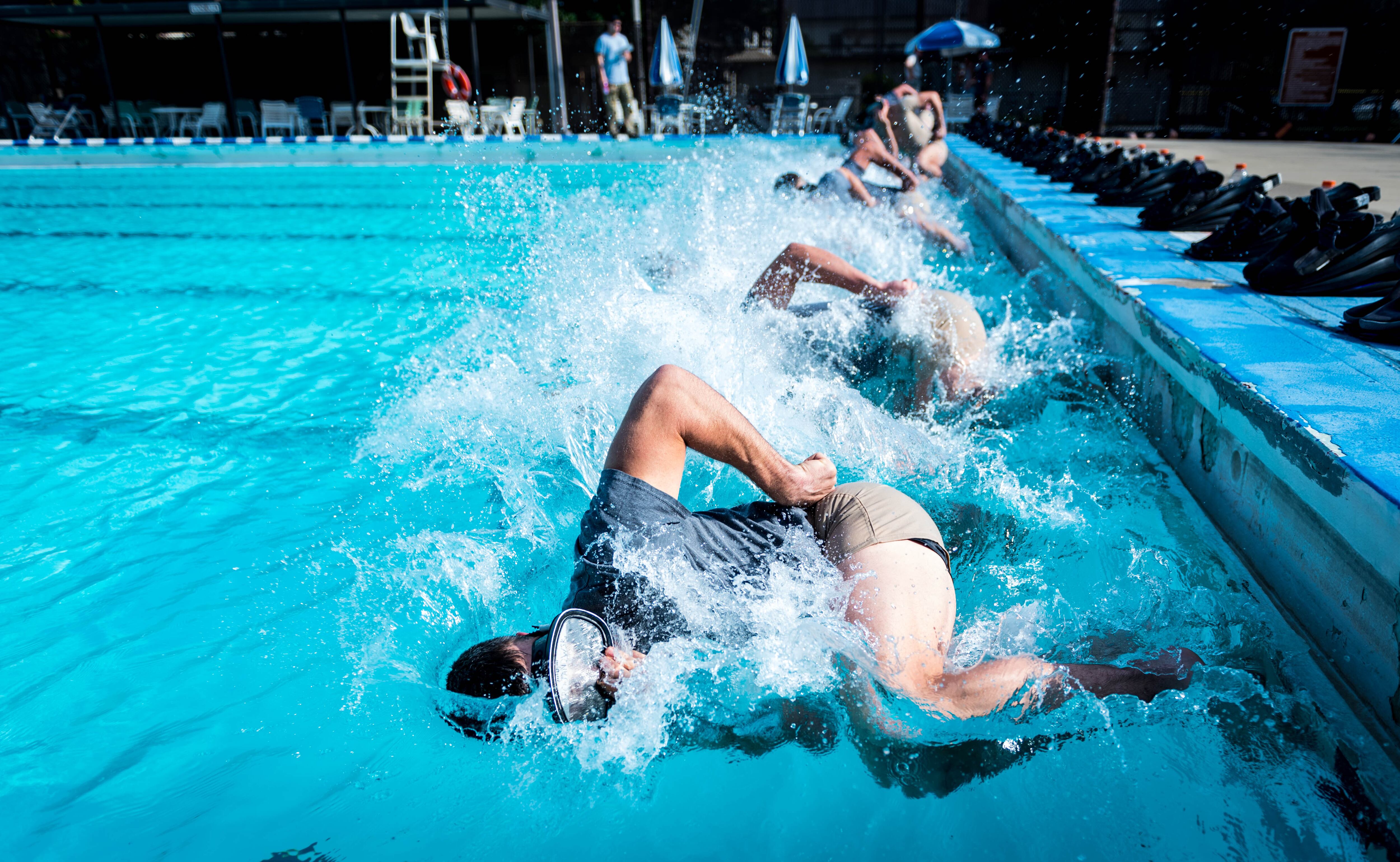 Airmen participate in dive training in an undated photo at Keesler Air Force Base, Mississippi. (Air Force)