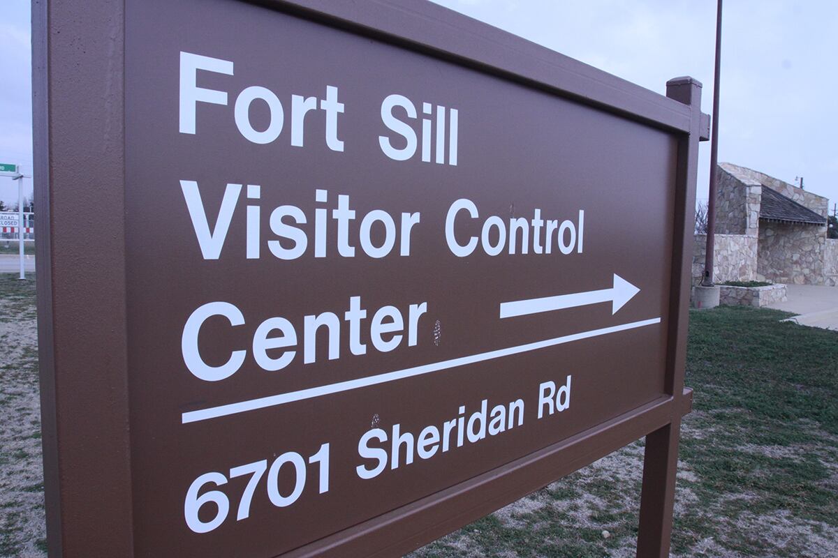 The Visitor Control Center is just behind the Bentley Gate welcome sign on Fort Sill.