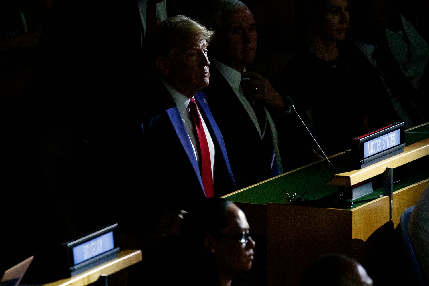 President Donald Trump listens during the United Nations Climate Action Summit