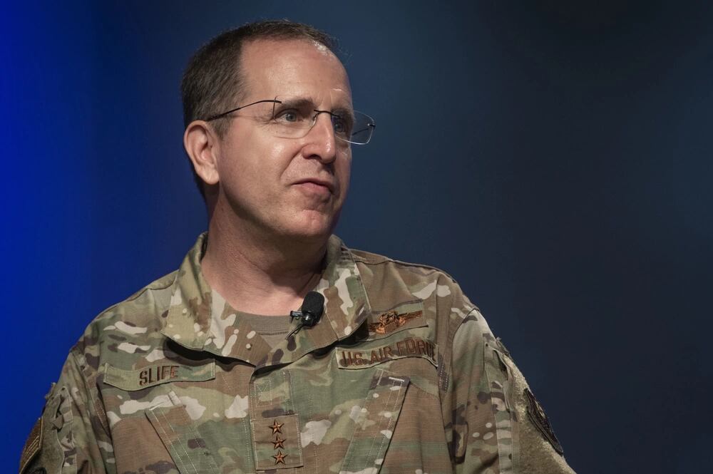 U.S. Air Force Lt. Gen. Jim Slife, Air Force Special Operations Command boss, speaks to EAA AirVenture Oshkosh 21 attendees in Wisconsin on July 31, 2021. (Senior Airman Miranda Mahoney/Air Force)