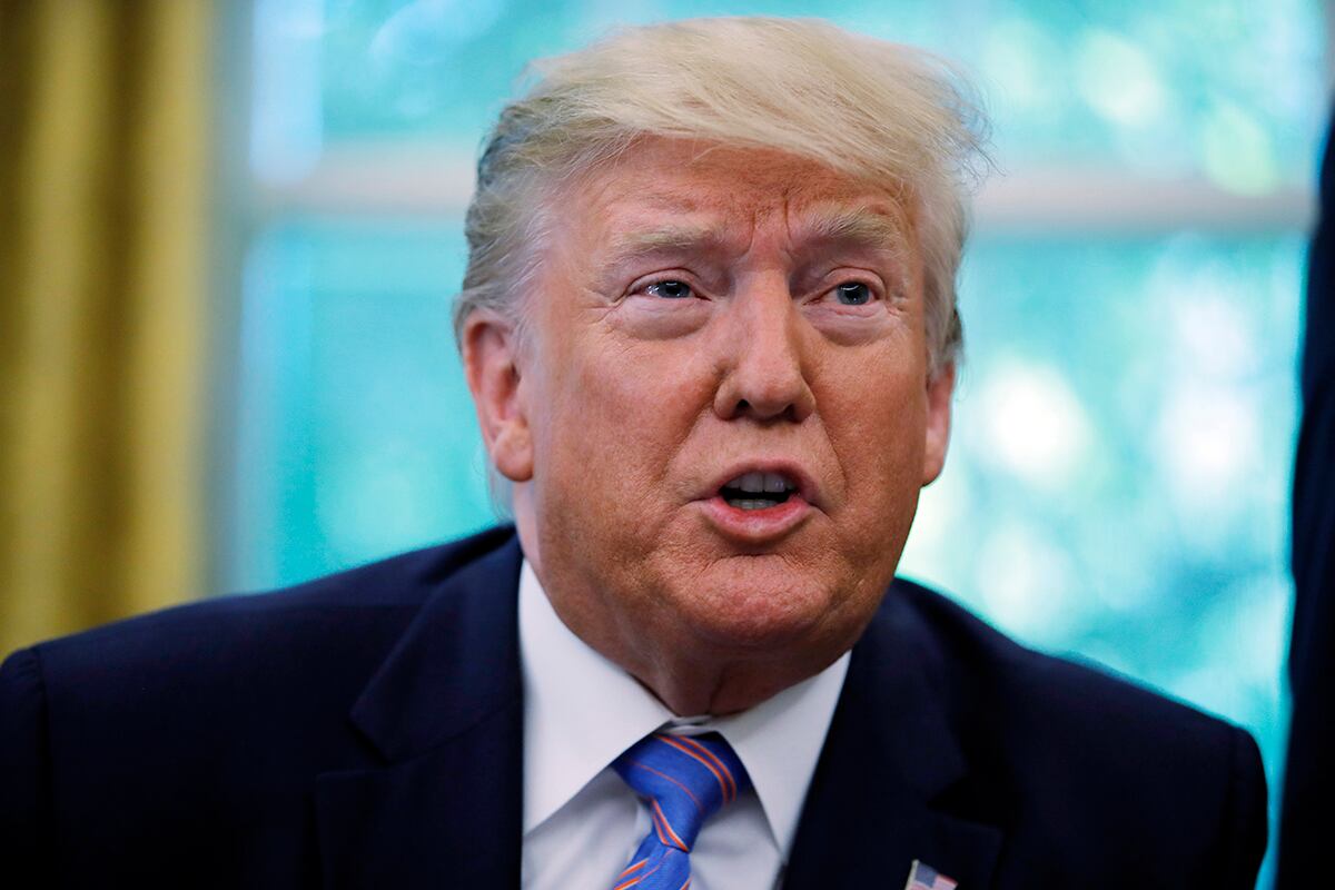 President Donald Trump talks during a signing ceremony in the Oval Office of the White House in Washington on July 1, 2019.