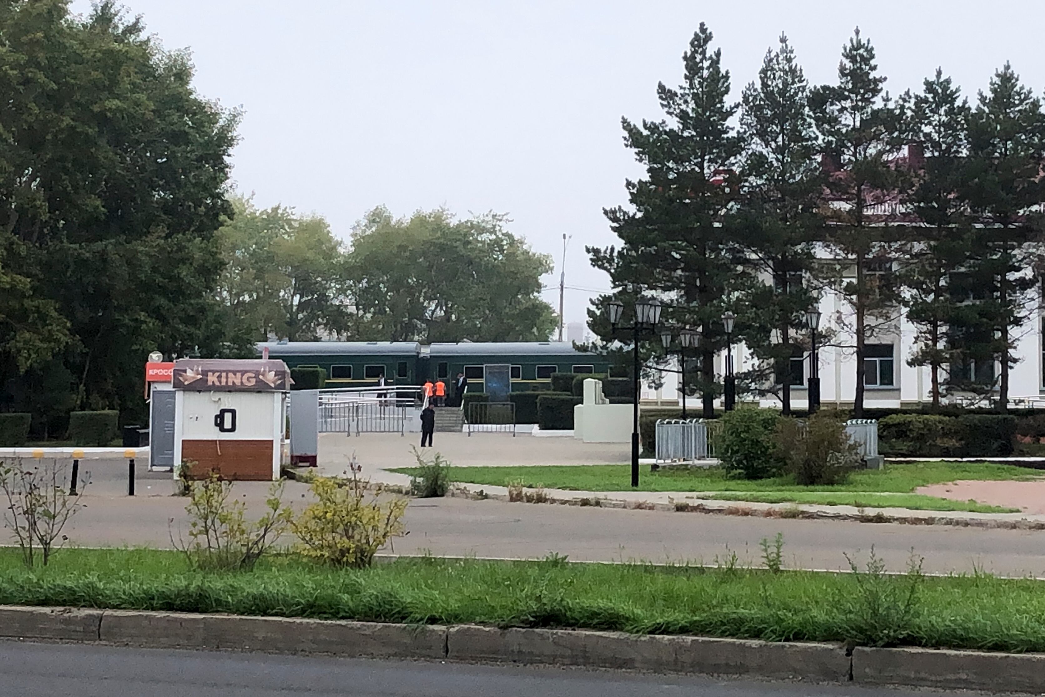 The special train of North Korea's leader Kim Jong Un is seen at the railway station upon his arrival by in Komsomolsk-on-Amur, about 3,900 miles east of Moscow, in the Russian Far Eastern Amur region, on Friday, Sept. 15, 2023.