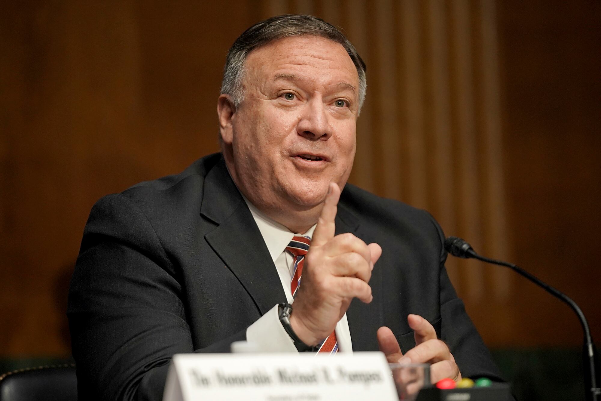 Secretary of State Mike Pompeo testifies during a Senate Foreign Relations committee hearing on the State Department's 2021 budget on Capitol Hill Thursday, July 30, 2020, in Washington.