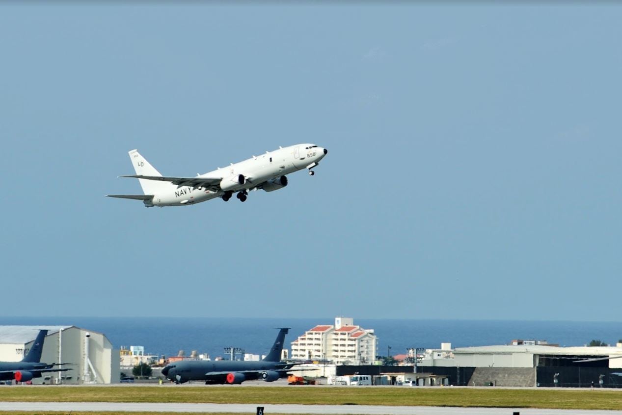 A U.S. Navy P-8A Poseidon takes off from Kadena Air Base, Okinawa, March 3, 2023.