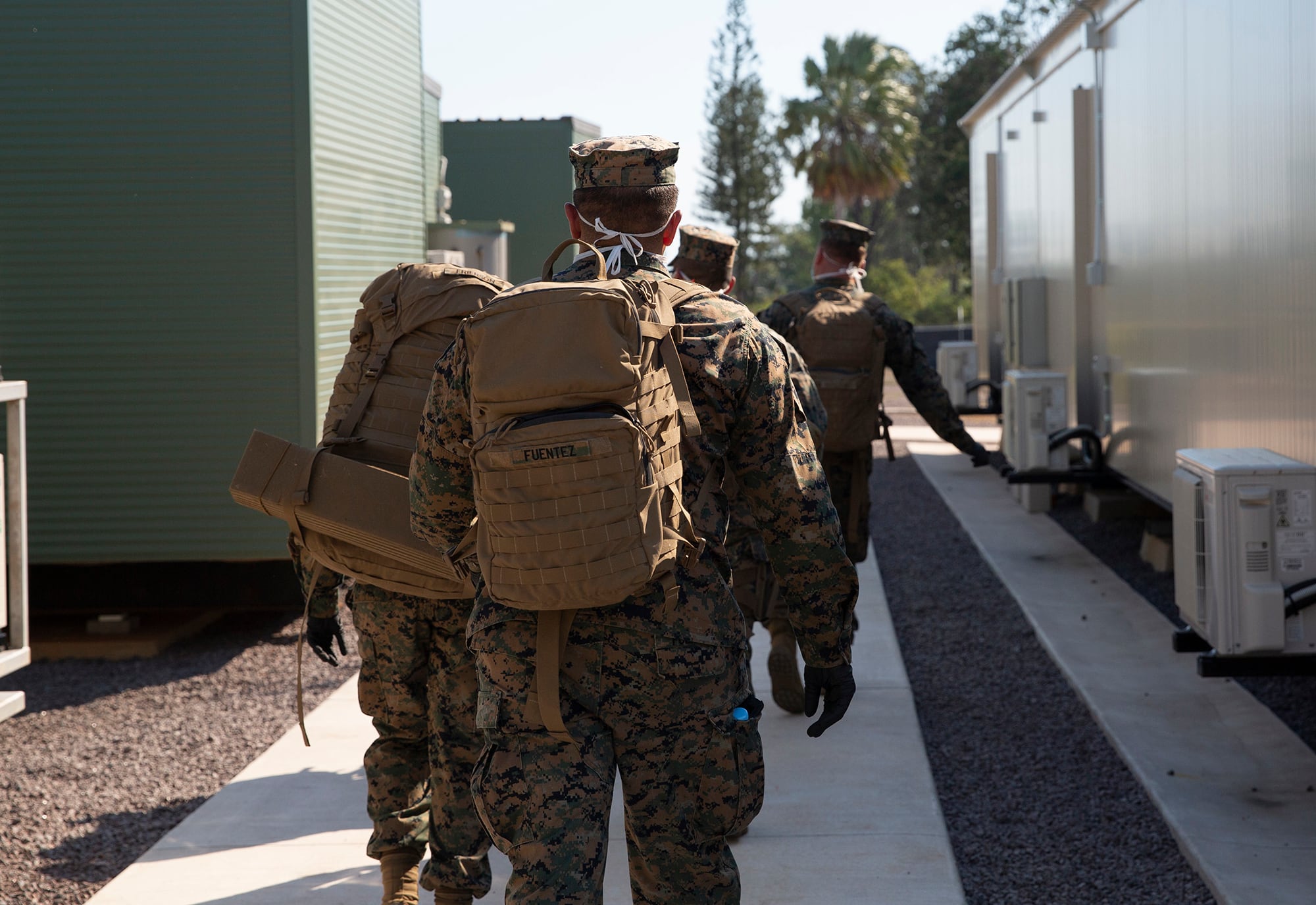 U.S. Marines arrive at a 14-day quarantine facility at RAAF Base Darwin in Darwin, Australia, June 2, 2020.