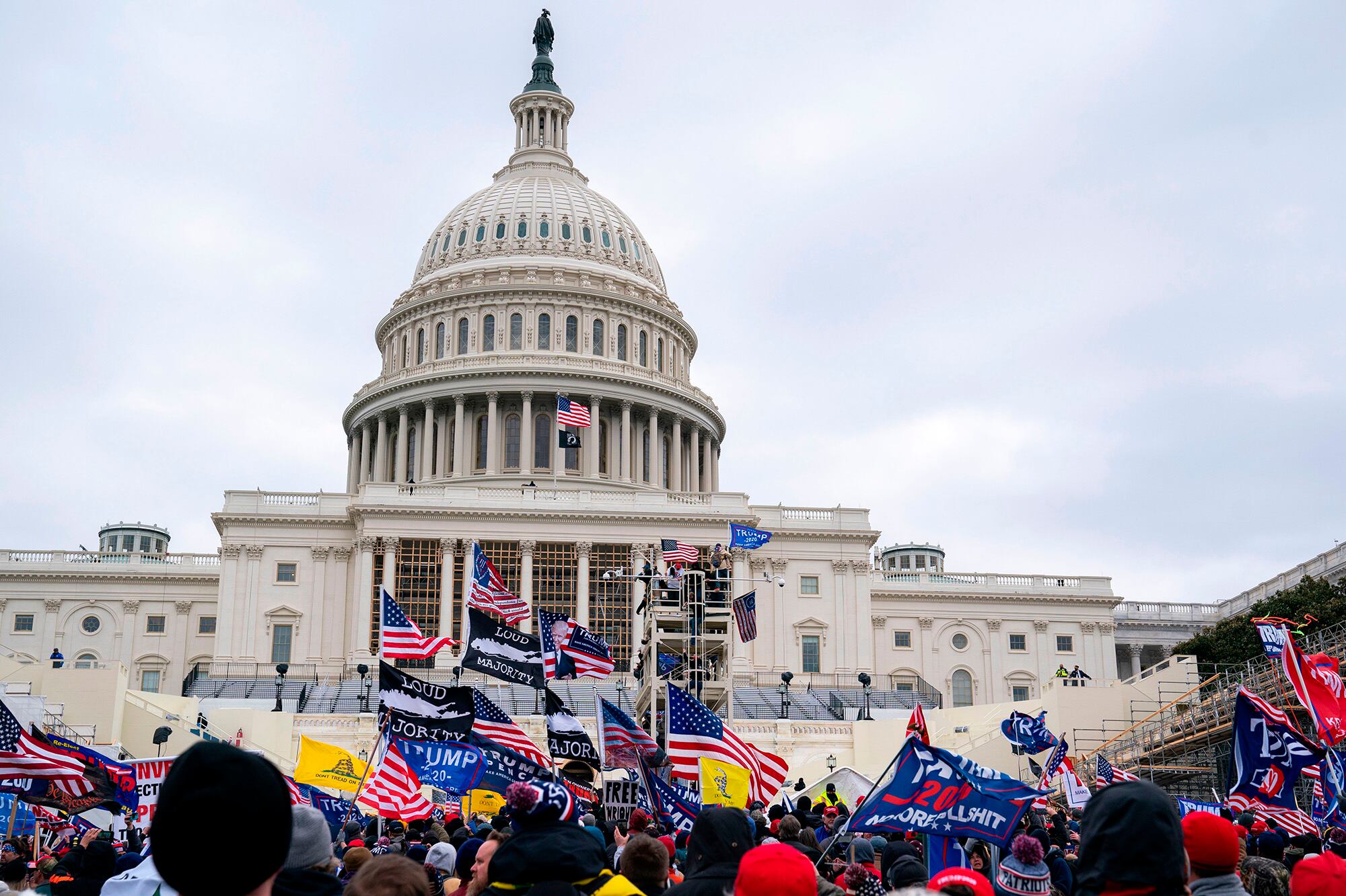 Supporters of President Donald Trump protest outside the U.S. Capitol on Jan. 6, 2021, in Washington.