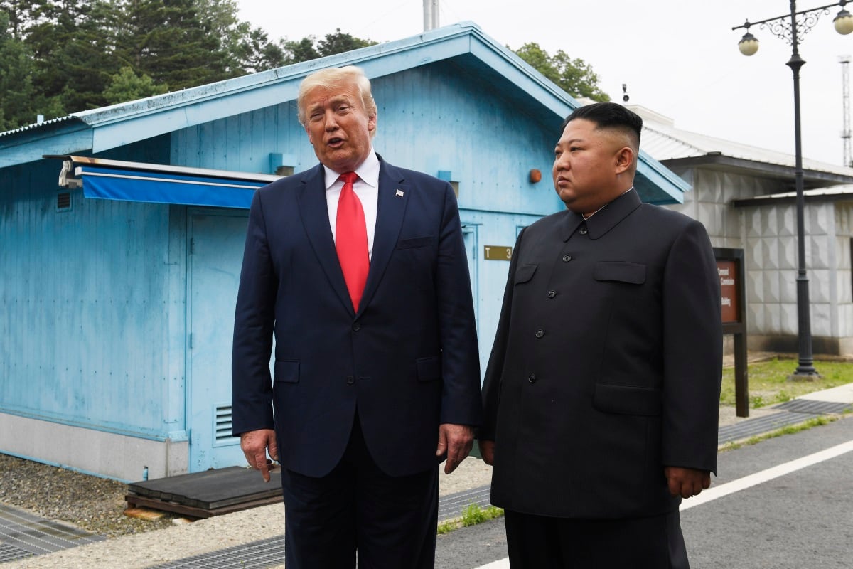 President Donald Trump meets with North Korean leader Kim Jong Un at the border village of Panmunjom in the Demilitarized Zone, South Korea, Sunday, June 30, 2019.