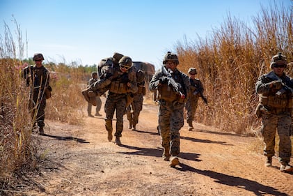 U.S. Marines with Logistics Combat Element, Marine Rotational Force - Darwin, conduct patrol and ambush exercises at Robertson Barracks, NT, Australia, July 14, 2020.