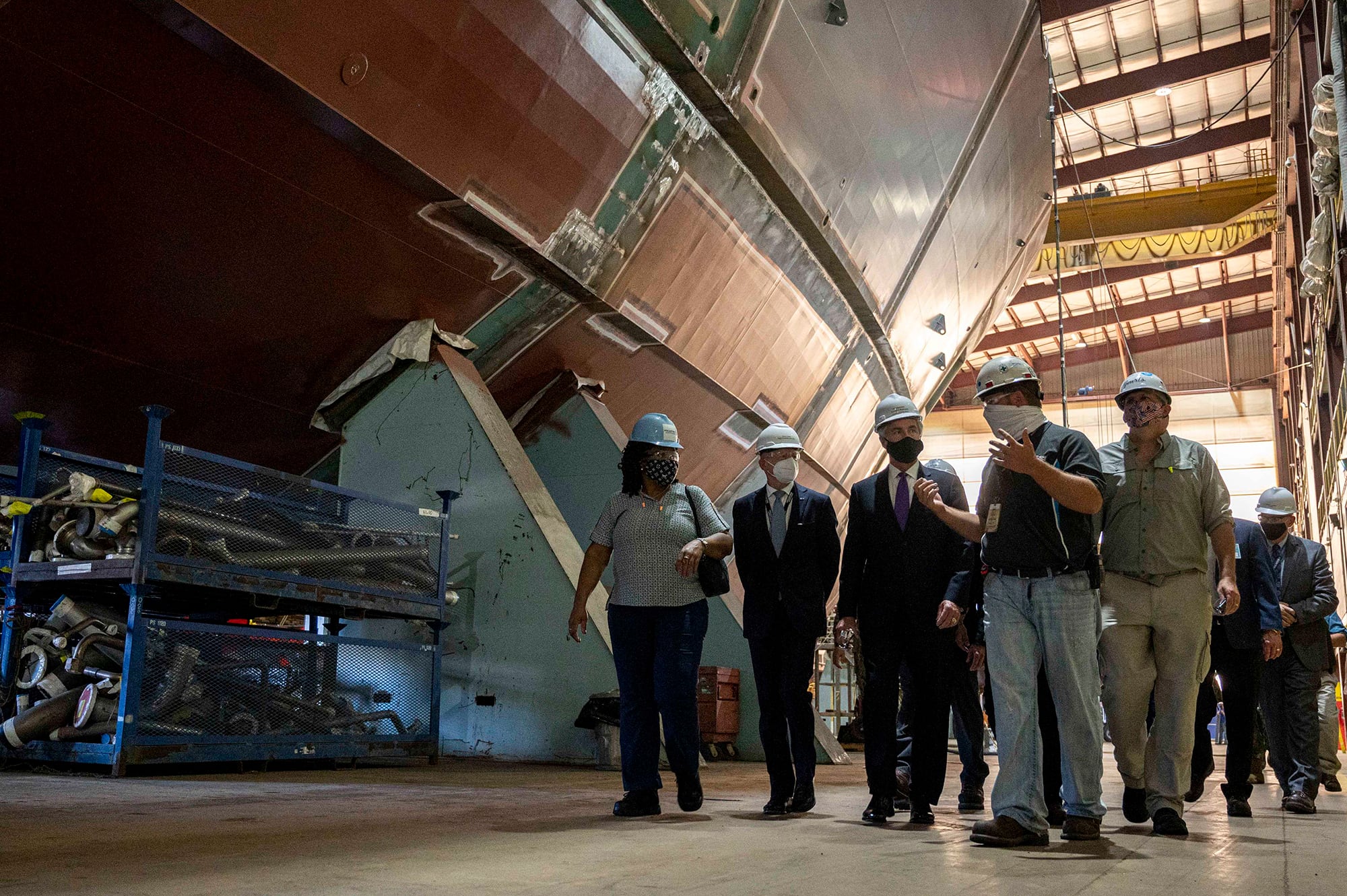 Secretary of the Navy Kenneth J. Braithwaite tours the Fincantieri Marinette Marine shipyard on July 8, 2020, in Marinette, Wis.