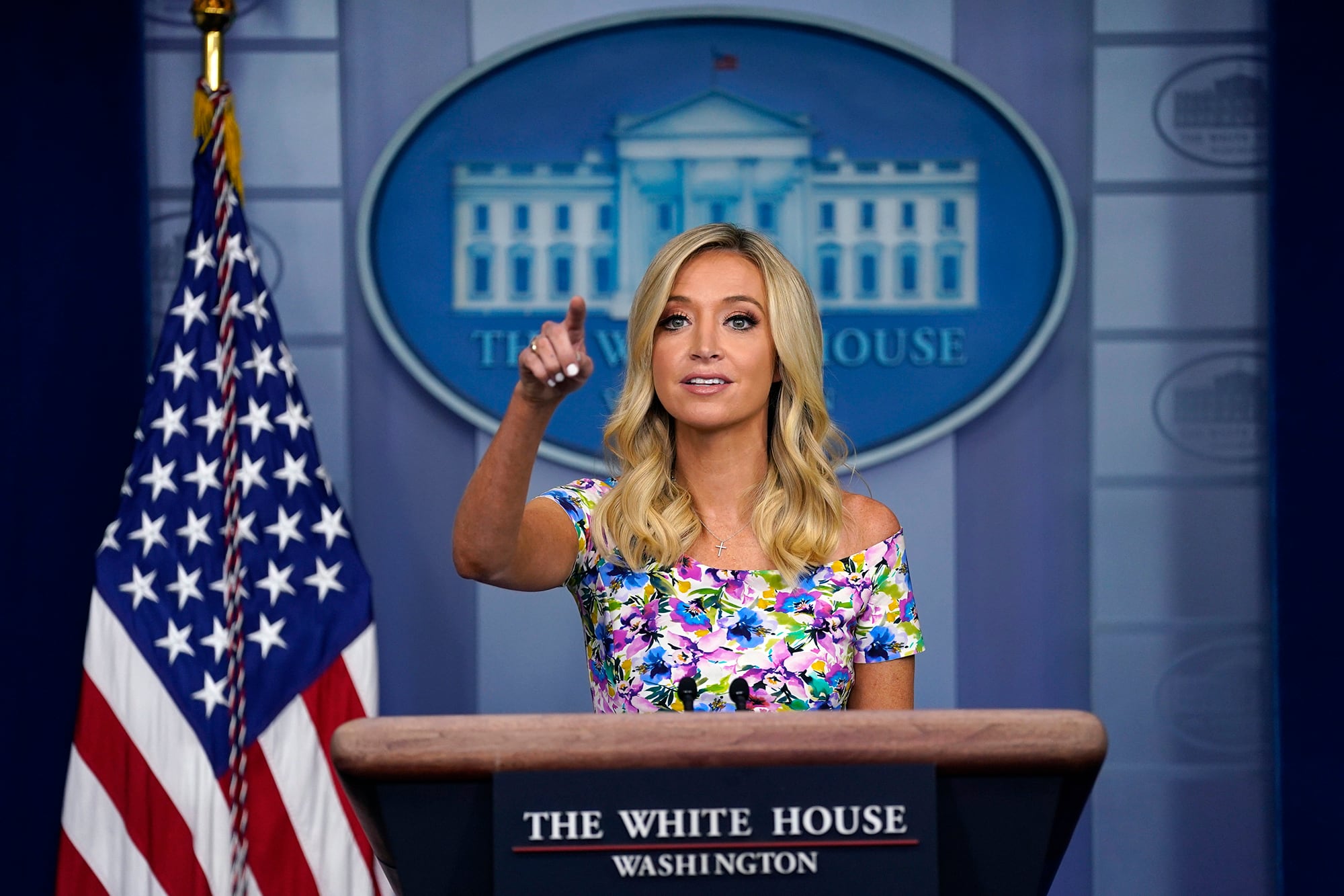 White House press secretary Kayleigh McEnany speaks during a press briefing at the White House on July 1, 2020, in Washington.