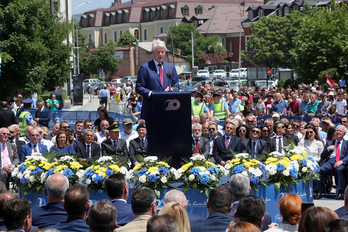 Former U.S. President Bill Clinton speaks during anniversary celebrations in the capital Pristina, Kosovo