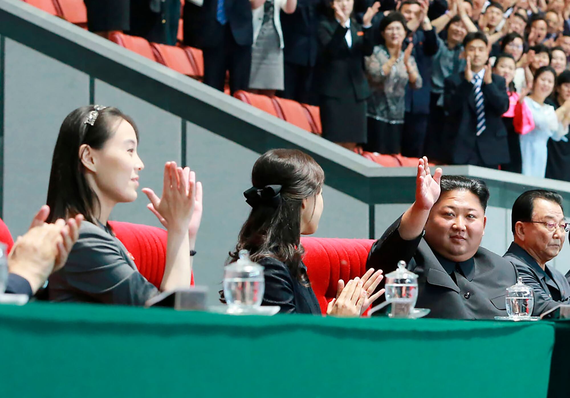 North Korean leader Kim Jong Un, wife Ri Sol Ju, sister Kim Yo Jong