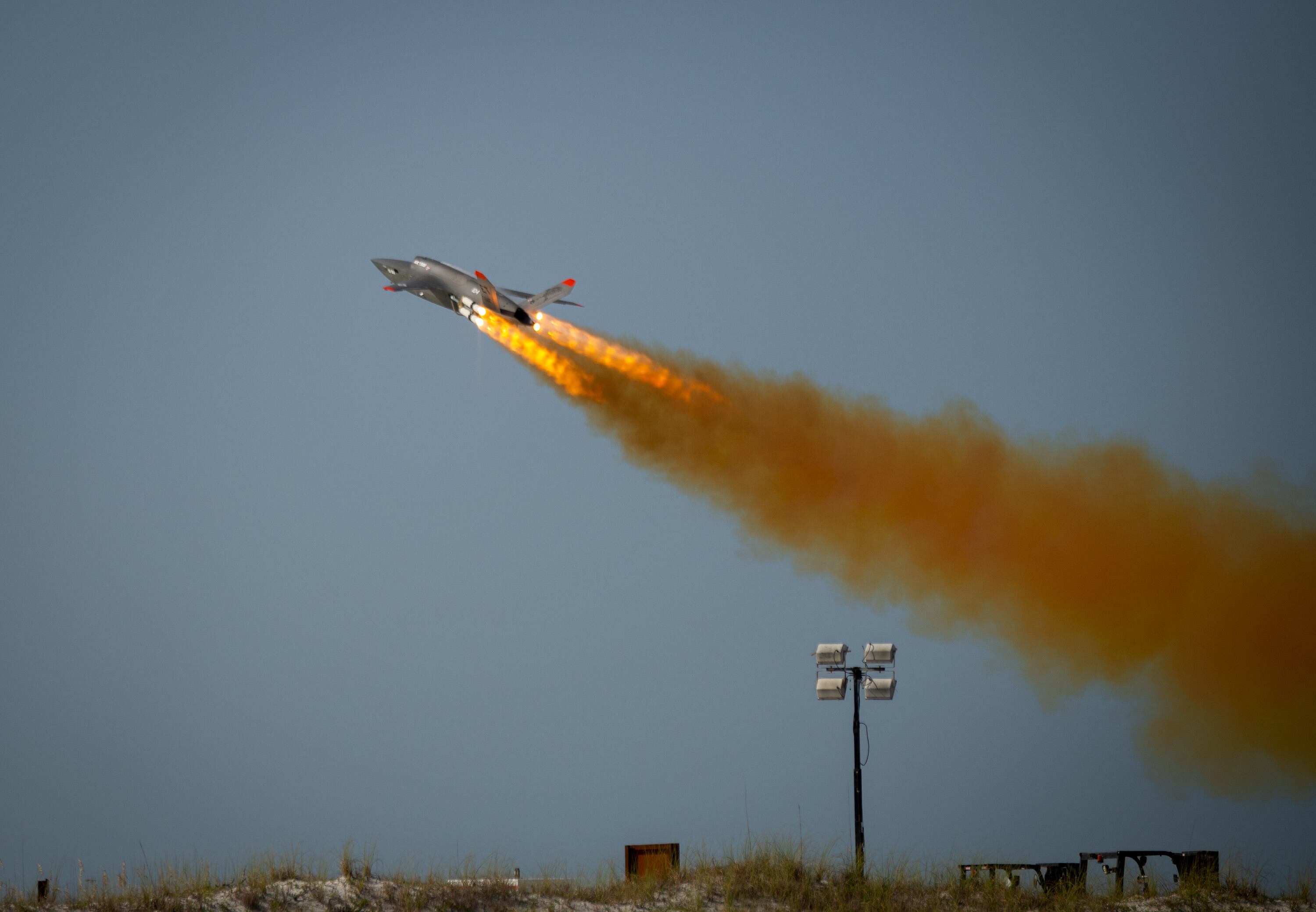 A Valkyrie drone launches during a test mission Aug. 22, 2023, at Eglin Air Force Base in Florida.