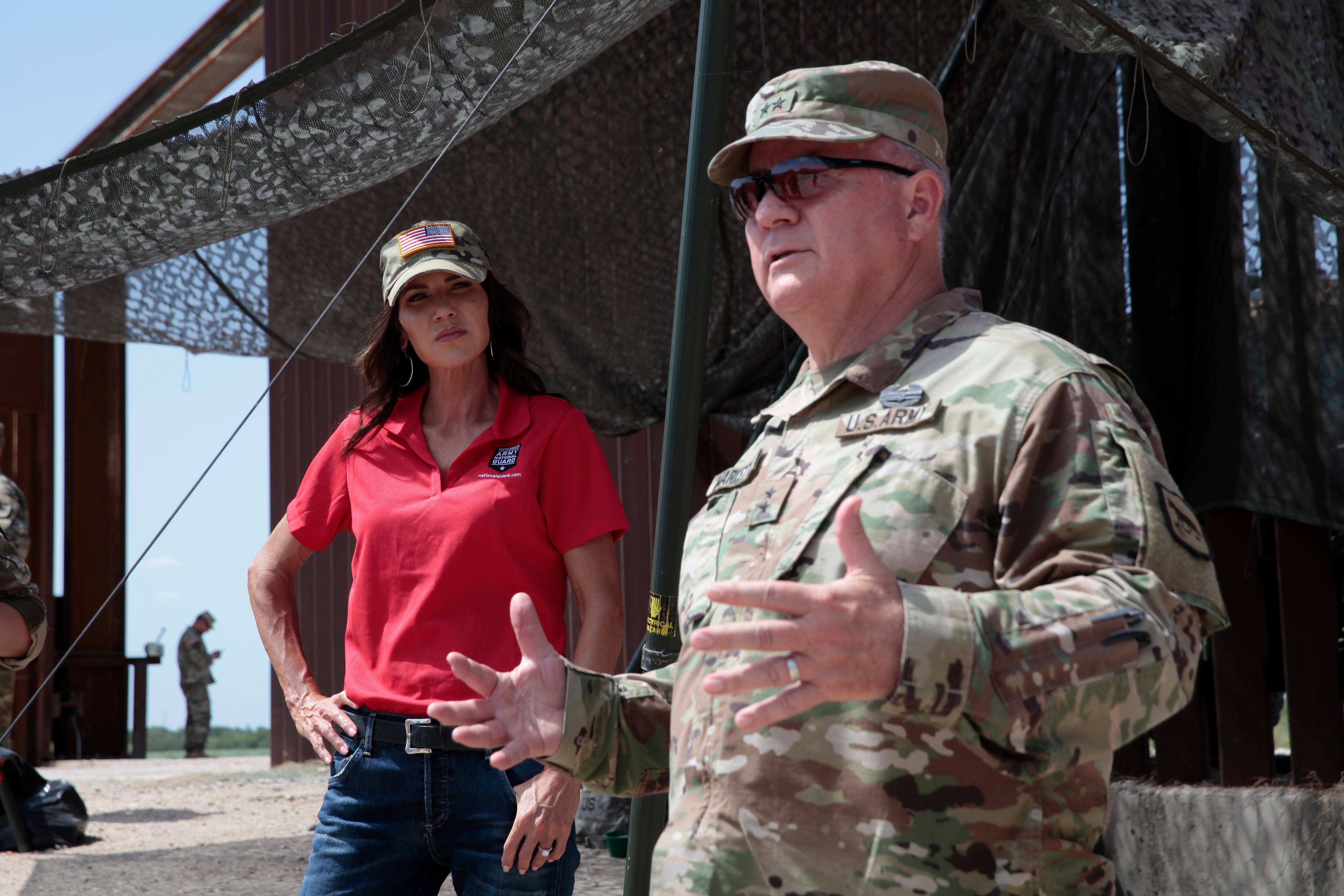 South Dakota Gov. Kristi Noem visited the U.S. border with Mexico on Monday, July 26, 2021, near McAllen, Texas.