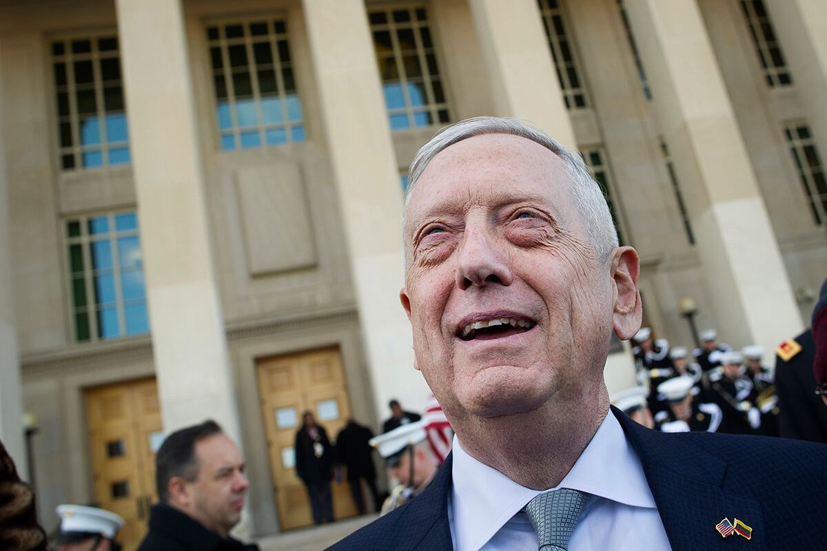 In this Nov. 28, 2018, file photo, then-Secretary of Defense Jim Mattis speaks with reporters at  the Pentagon in Washington.