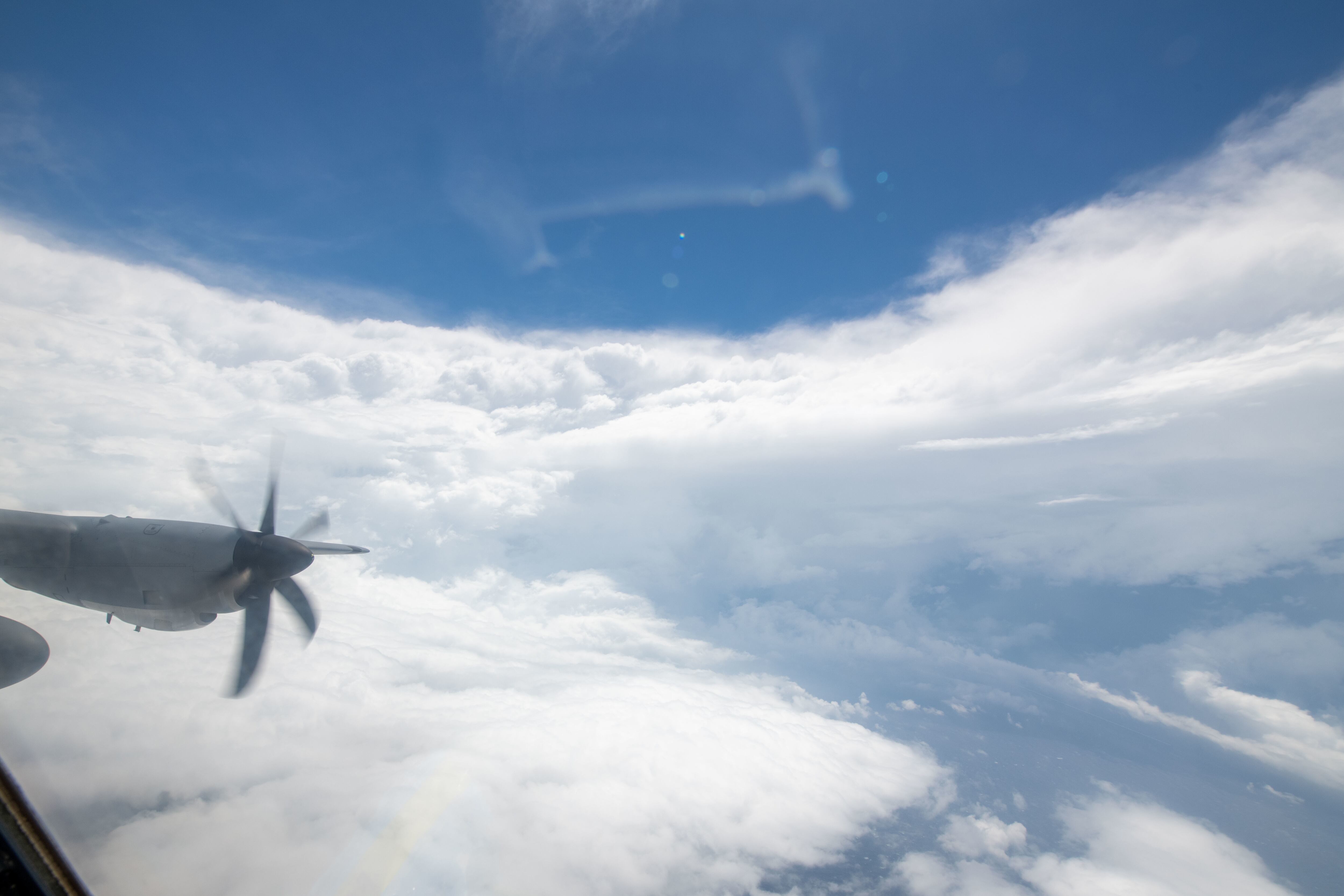 A WC-130J Super Hercules aircraft assigned to the 53rd Weather Reconnaissance Squadron flies in the eye of Hurricane Ian Sept. 27, 2022.