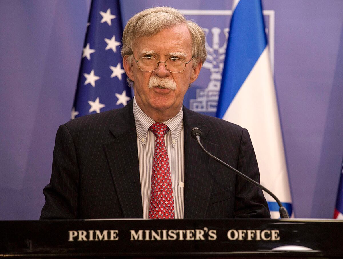 U.S. National Security Adviser John Bolton gives statements to media in Jerusalem