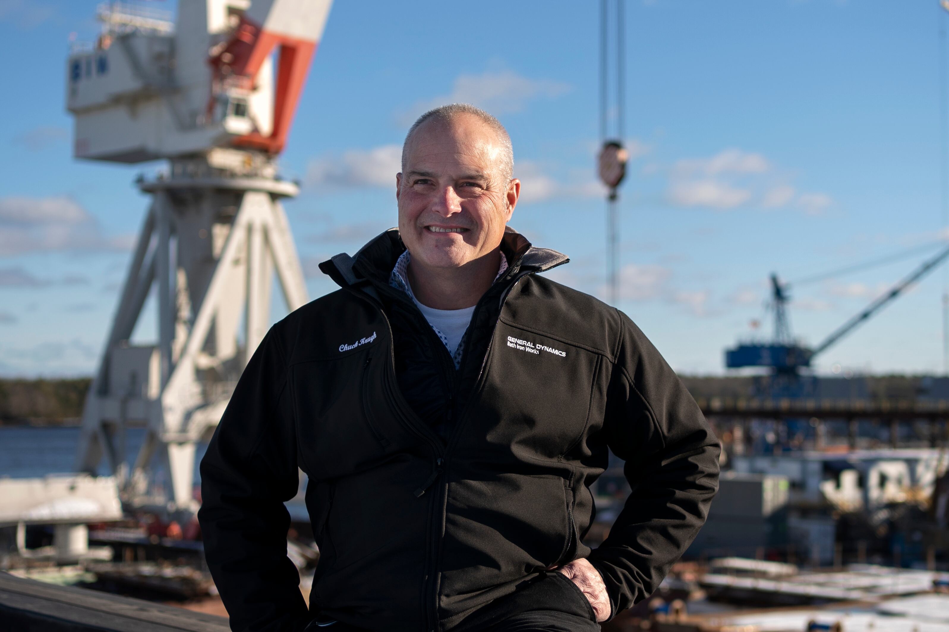 Charles F. Krugh, president of Bath Iron Works, poses at the shipyard Tuesday, Dec. 20, 2022, in Bath, Maine.