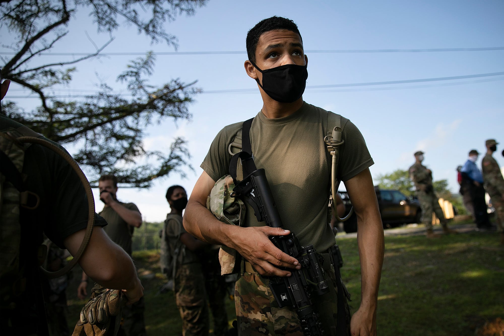 Jordan Hardy, of Las Vegas, carries his M-4 Carbine during drills, Friday, Aug. 7, 2020, in West Point, N.Y.