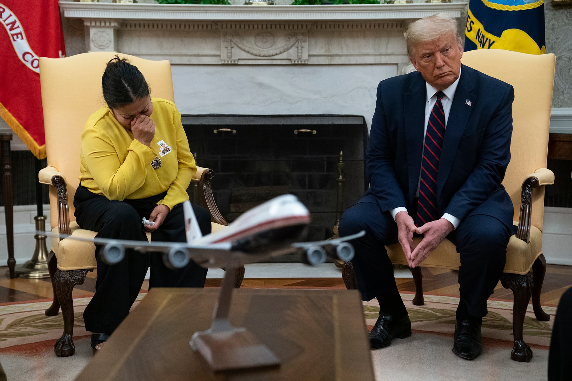 Gloria Guillen, the mother of slain Army Spc. Vanessa Guillen, meets with President Donald Trump in the Oval Office of the White House on Thursday, July 30, 2020, in Washington.