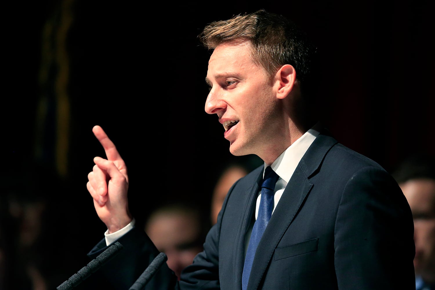 Democrat Jason Kander concedes to Sen. Roy Blunt, R-Mo., during an election watch party at the Uptown Theater in Kansas City, Mo.