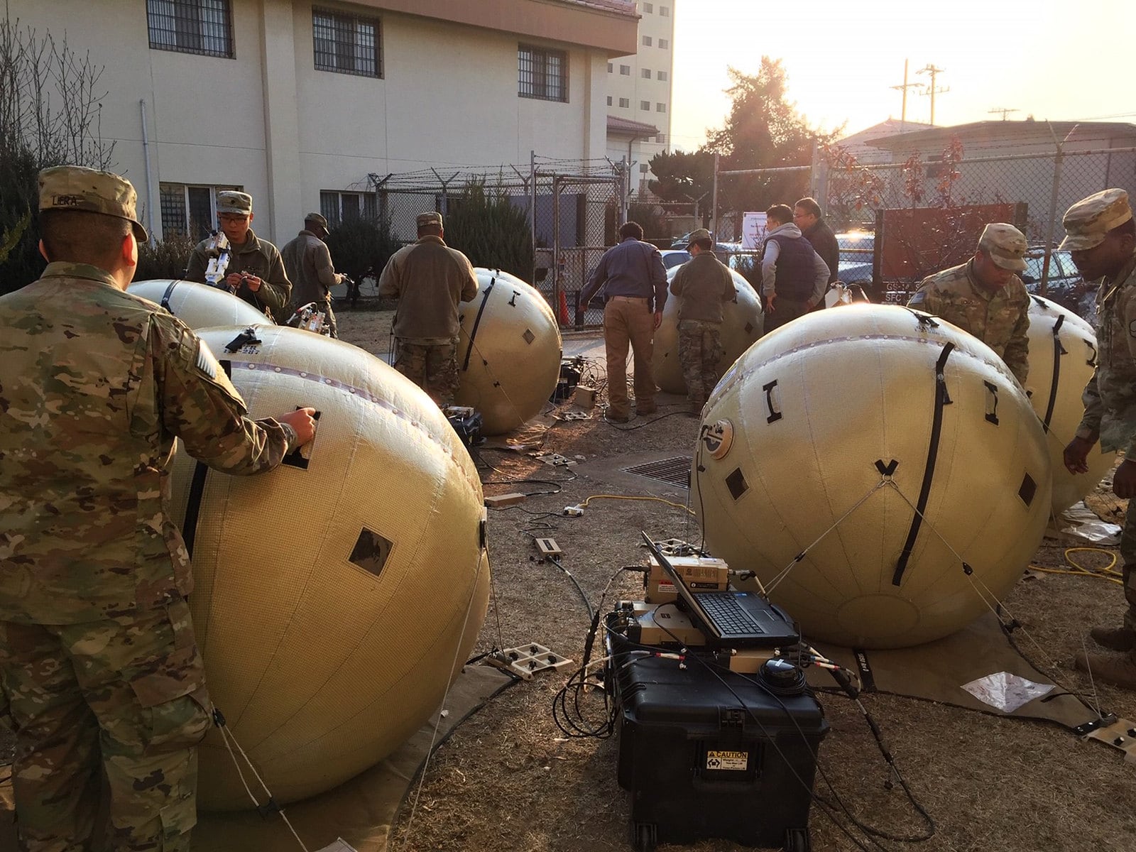 Fielded in conjunction with the U.S. Army Communications-Electronics Command, the Inflatable satellite antenna is easier to move and set up, and operates on commercial and military frequency bands, reducing signal-jamming threats.