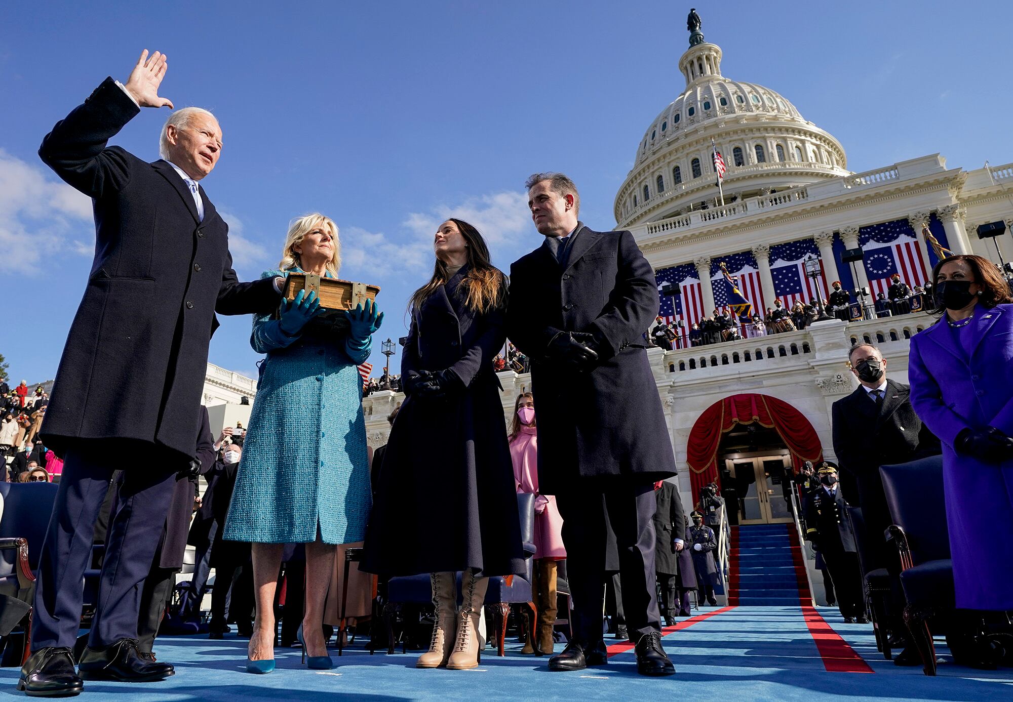 oe Biden is sworn in as the 46th president of the United States by Chief Justice John Roberts as Jill Biden holds the Bible during the 59th Presidential Inauguration at the U.S. Capitol in Washington, Wednesday, Jan. 20, 2021, as their children Ashley and Hunter watch.