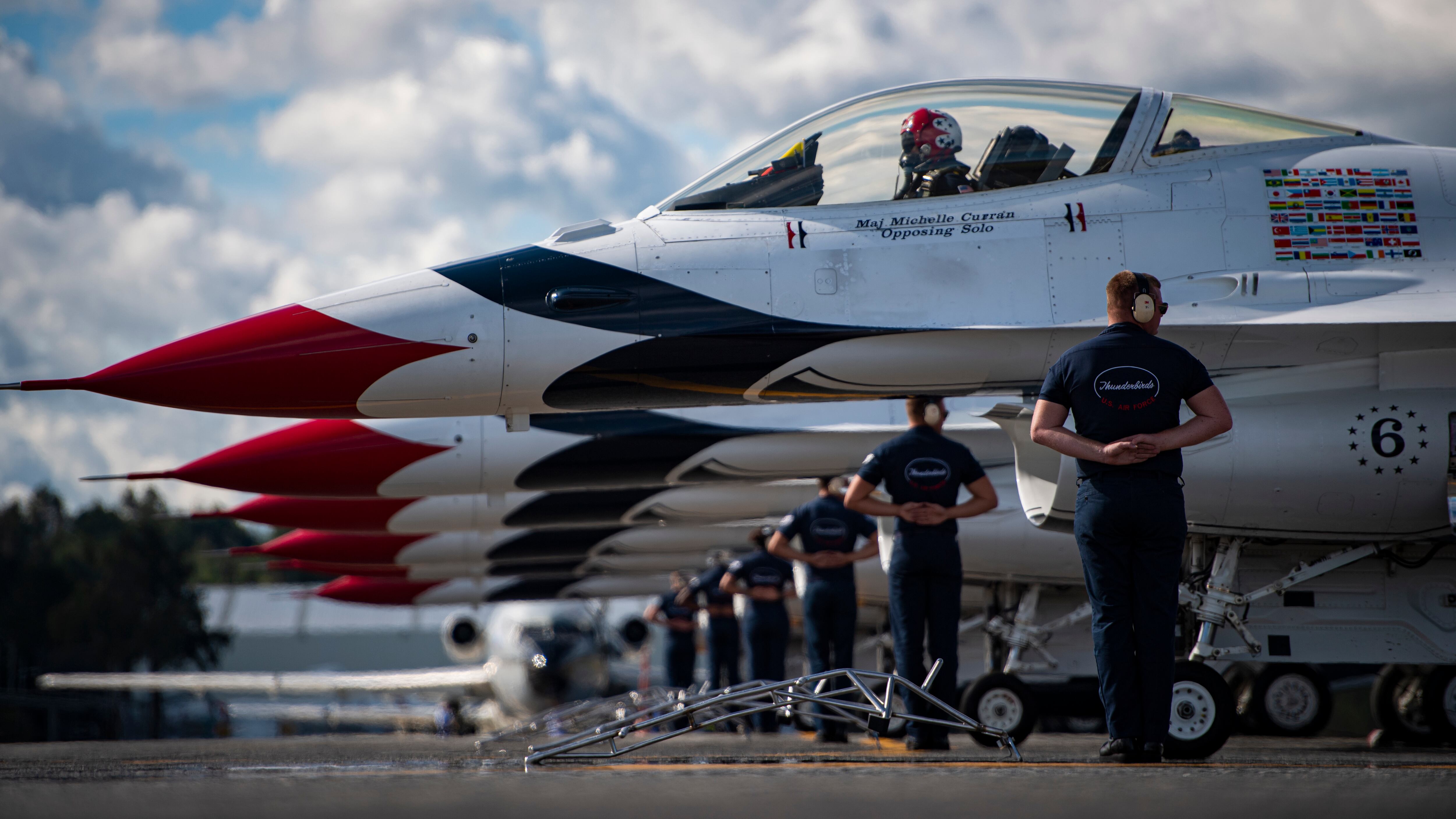 The U.S. Air Force Air Demonstration Squadron "Thunderbirds" perform at the F-AIR Colombia Air Show in Rionegro, Colombia, July 13, 2019.