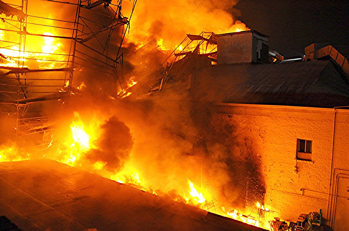 A five-story apartment complex that was to provide housing for low-income veterans is ravaged by fire early on Sept. 16, 2020, in East Los Angeles, just months before it was scheduled to open.