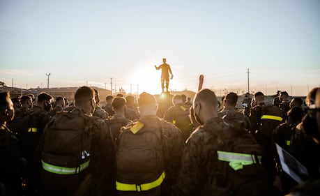 Marines Corps 1st Lt. John Merten, the executive officer of Co. C, 3rd Assault Amphibian Battalion, 1st Marine Division, briefs Marines on Jan. 15, 2021, prior to beginning the Amphibious Combat Endurance Test on Marine Corps Base Camp Pendleton, Calif.