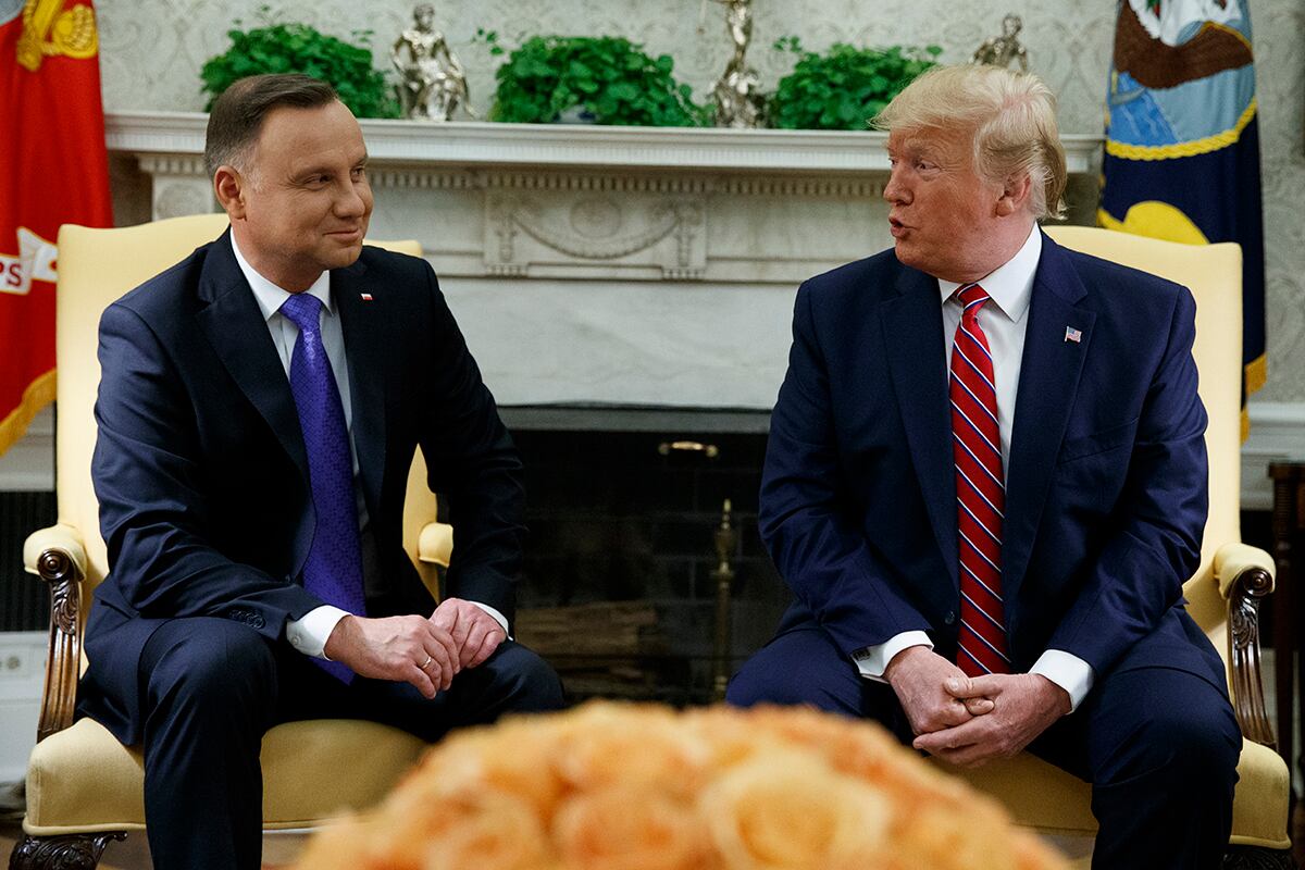 President Donald Trump meets with Polish President Andrzej Duda in the Oval Office of the White House, Wednesday, June 12, 2019, in Washington.