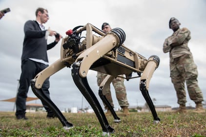 An unmanned ground vehicle is tested at Tyndall Air Force Base, Fla., Nov. 10, 2020. Tyndall AFB is one of the first military bases to implement semi-autonomous UGVs into their defense regiment to aid in reconnaissance and enhanced security patrolling operations.