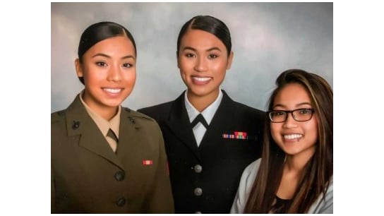 Ohu, left, in a family portrait with her older sister Pan Phyu, center, and younger sister Kay Yu.