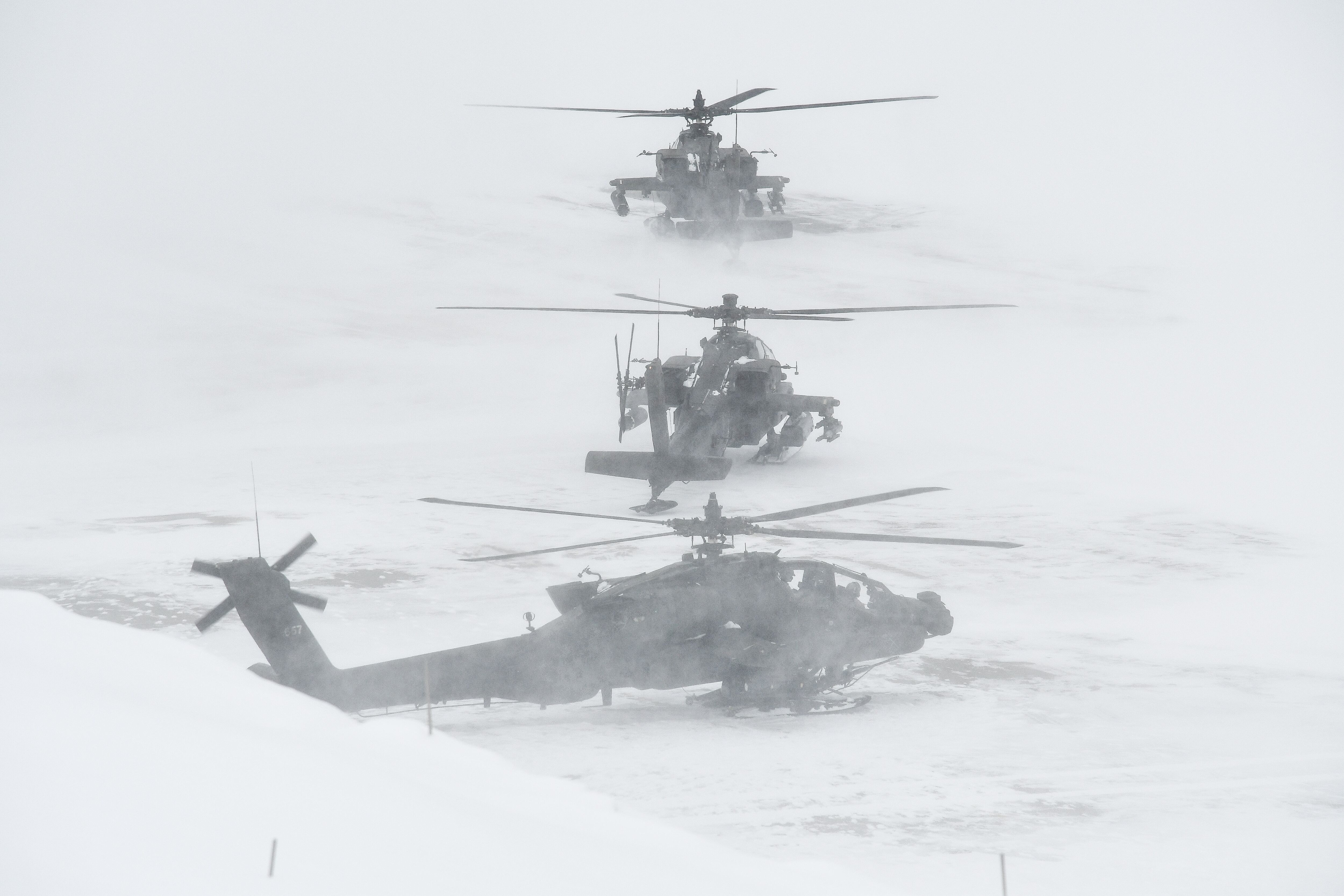 On April 12, 2023, 1st Battalion, 25th Aviation Regiment, prepares to leave Ladd Army Airfield at Fort Wainwright to conduct aerial gunnery training.