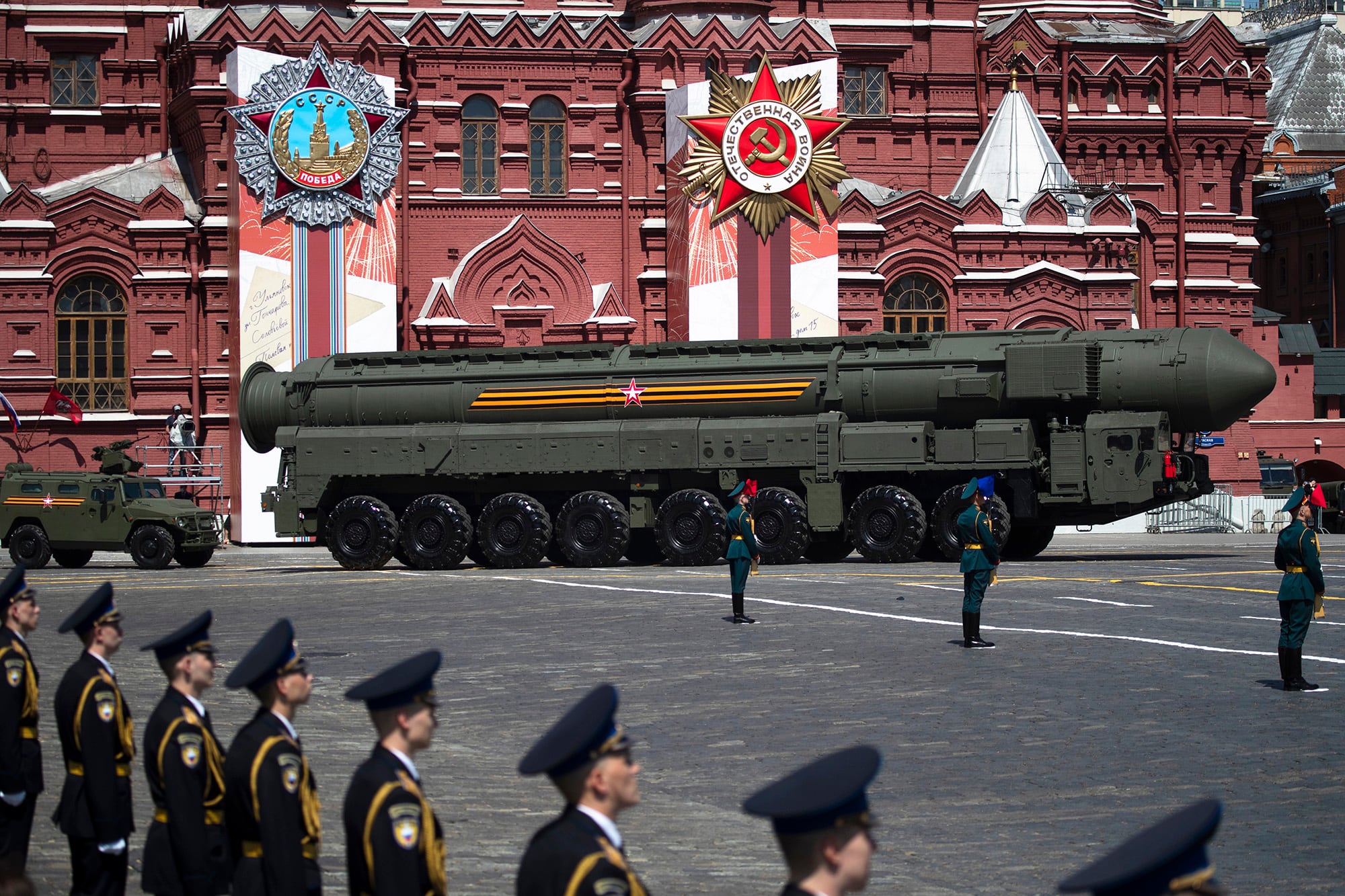 Russian Army RS-24 Yars ballistic missile makes its way through the Red Square during the Victory Day military parade marking the 75th anniversary of the Nazi defeat in WWII, in Moscow on June 24, 2020.