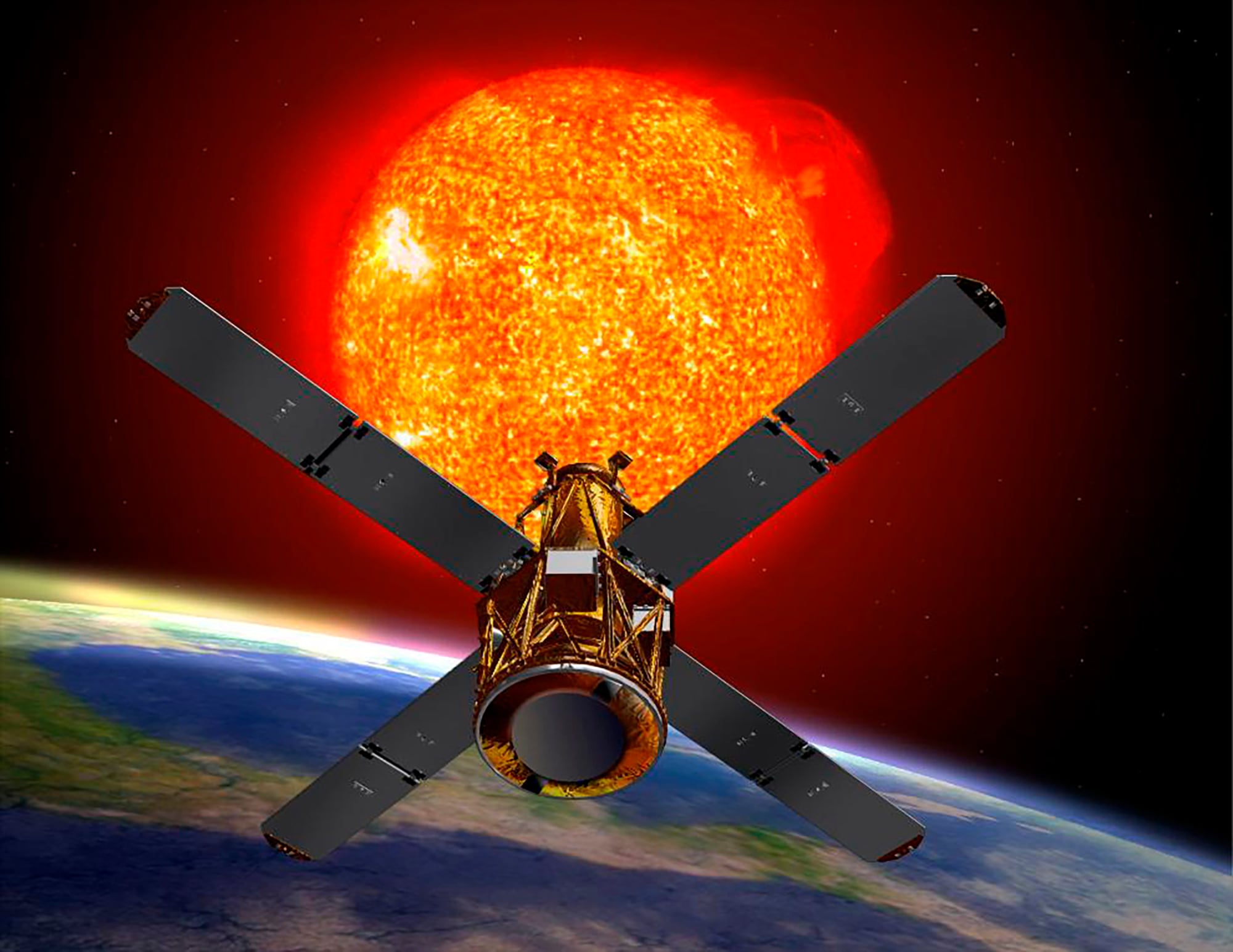 This illustration provided by NASA depicts the RHESSI (Reuven Ramaty High Energy Solar Spectroscopic Imager) solar observation satellite.