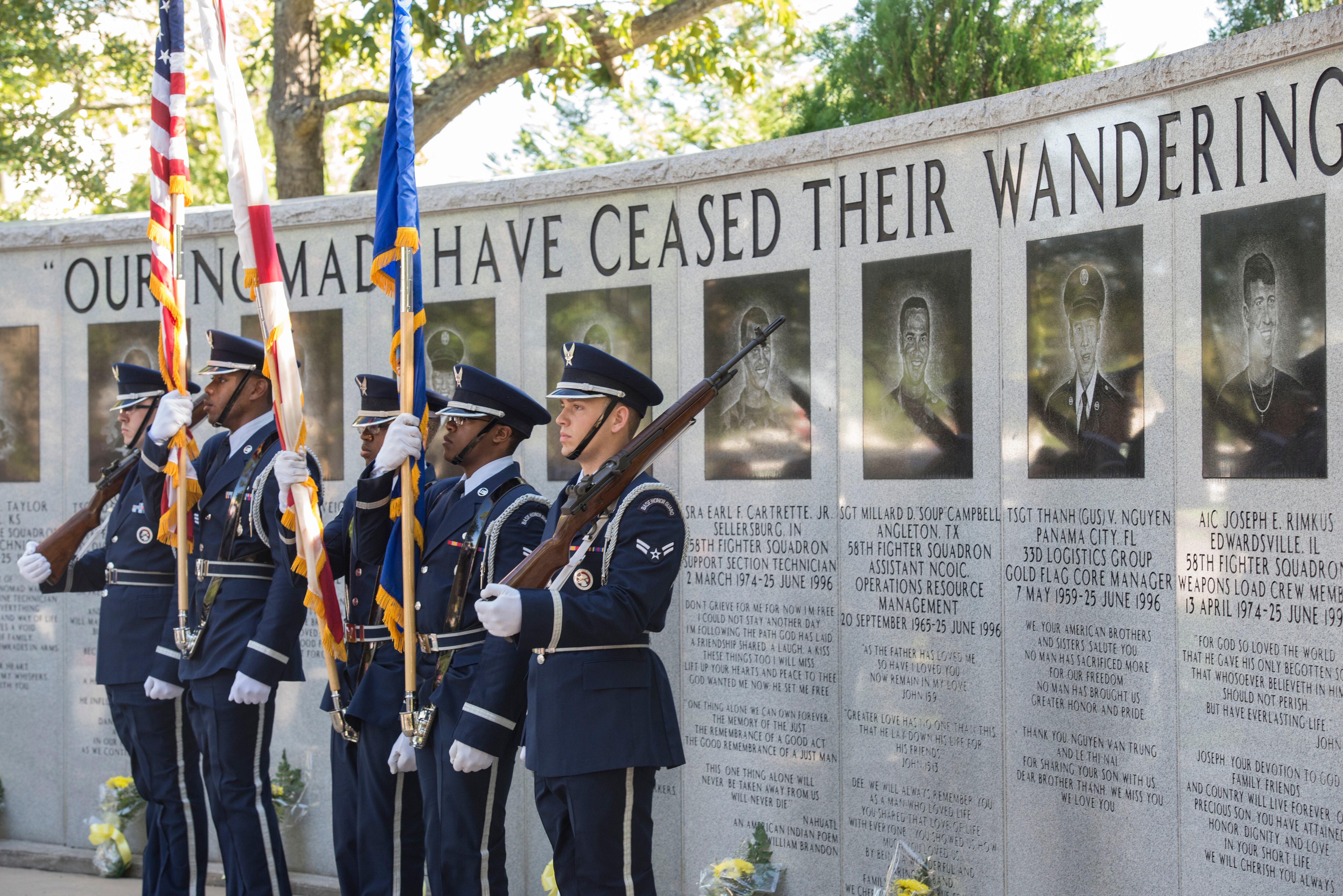 The Eglin Air Force Base Honor Guard presents the colors at the Khobar Towers Memorial Ceremony on Eglin Air Force Base, Fla., June 24, 2016.