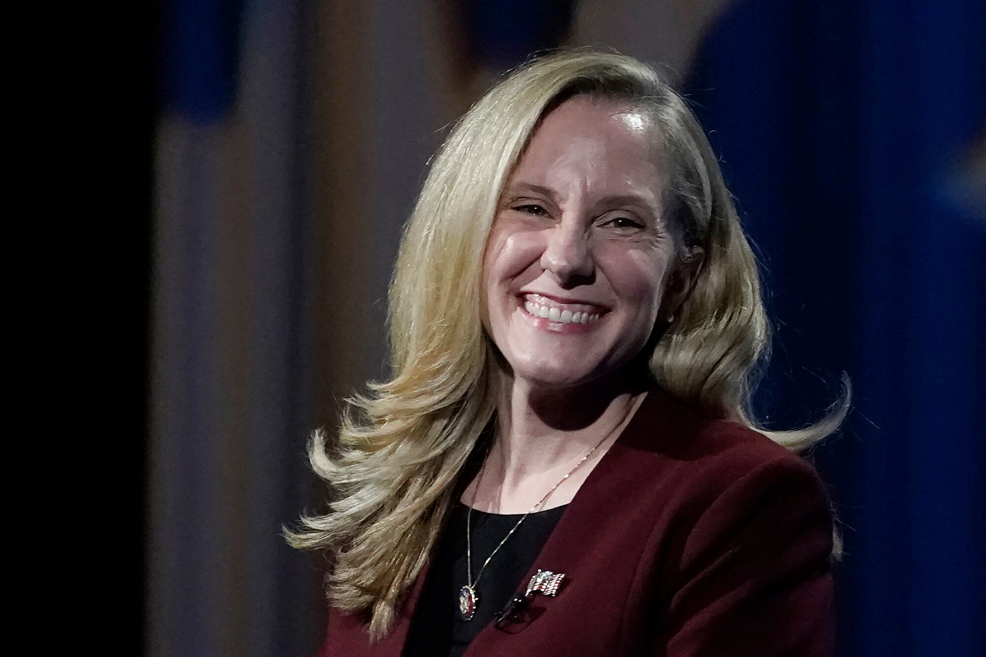 U.S. Rep. Abigail Spanberger, D-Va., smiles during a Chamber RVA sponsored candidate forum with Republican challenger Del. Nick Freitas, R-Culpeper, in Richmond, Va., Tuesday Oct. 20, 2020.