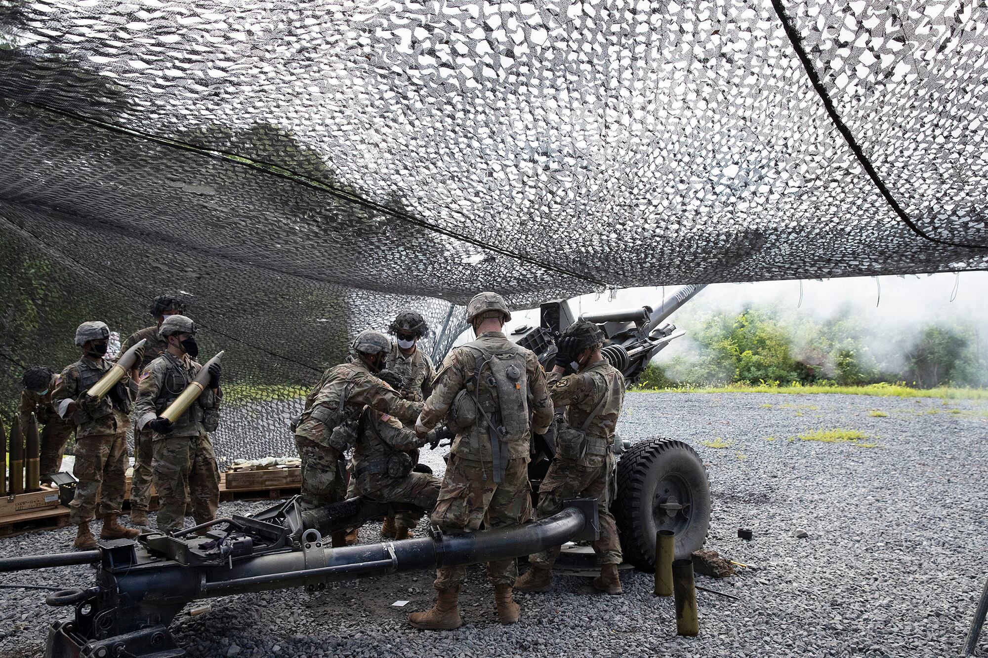 Cadets learn to fire a 105mm howitzer, Friday, Aug. 7, 2020, at the U.S. Military Academy in West Point, N.Y.